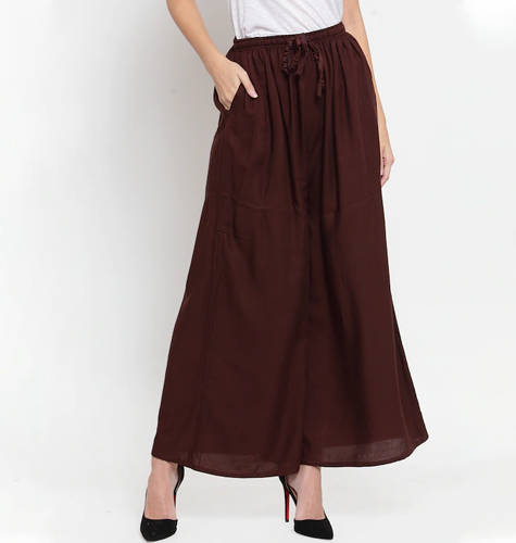 Women Coffee Brown Solid Flared Palazzos